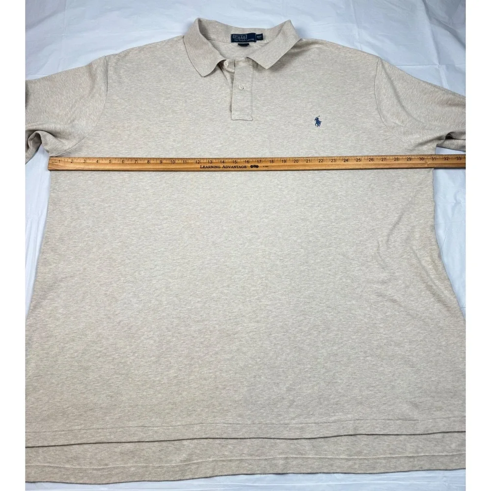 Polo Ralph Lauren Mens 3XLT Tall Long Sleeve Polo Shirt Oatmeal Beige Cotton